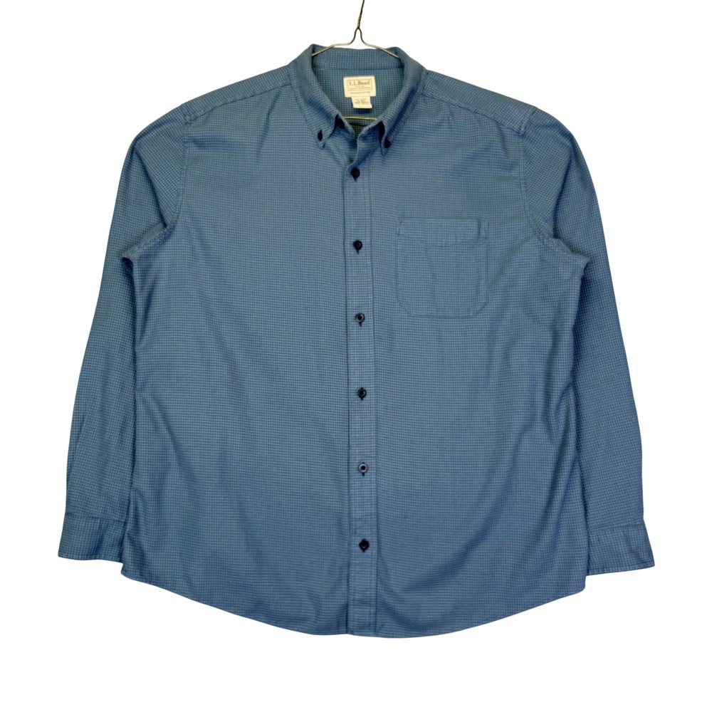 LL Bean Mens XL Blue Green Micro Houndstooth Button Down Shirt Slightly Fitted
